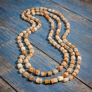 Vintage 1970s Banded Agate Sautoir Necklace Extra Long 74" Natural Stone Mexican